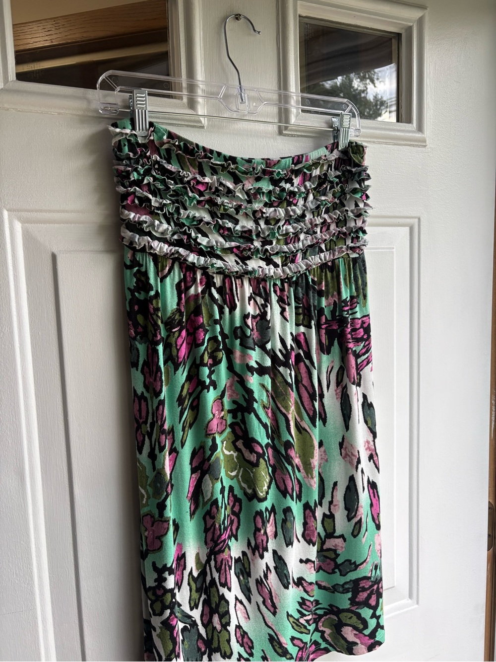 Nicole Miller New York Abstract Strapless Smocked Ruffle Tube Dress Size S